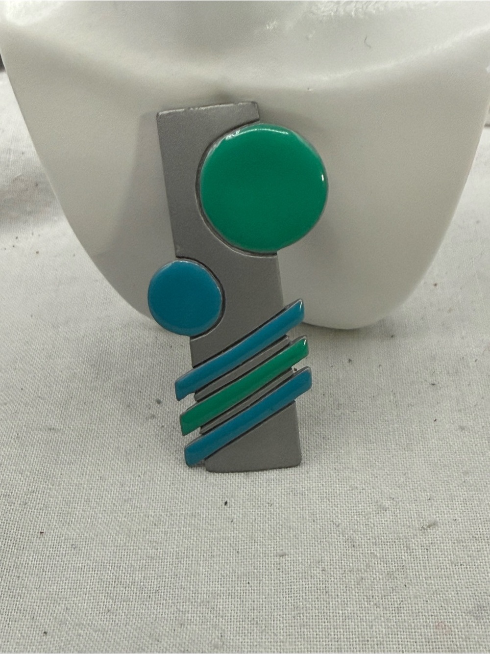 80's Green and Teal Geometric Statement Brooch - Women Jewelry